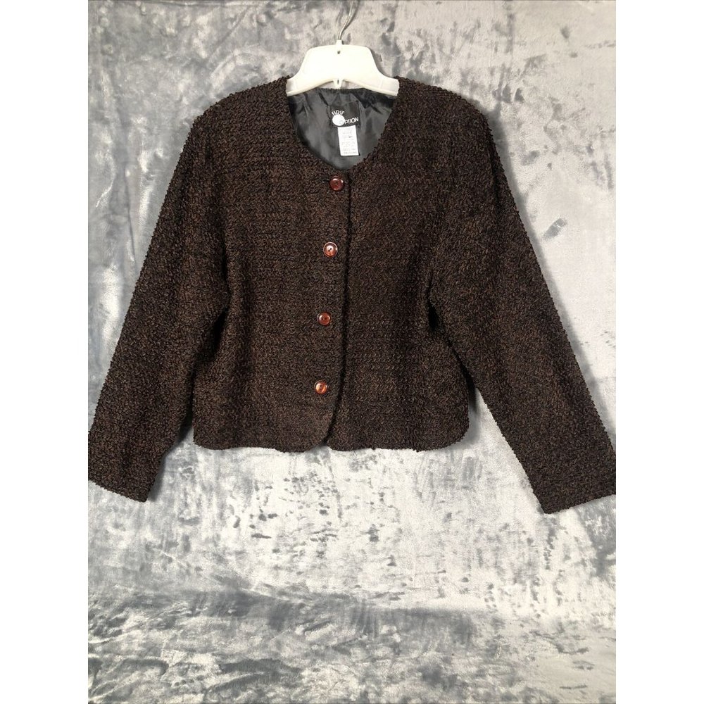 First Options Women’s Jacket Brown Button Up Adult Size Medium - Picture 2 of 16